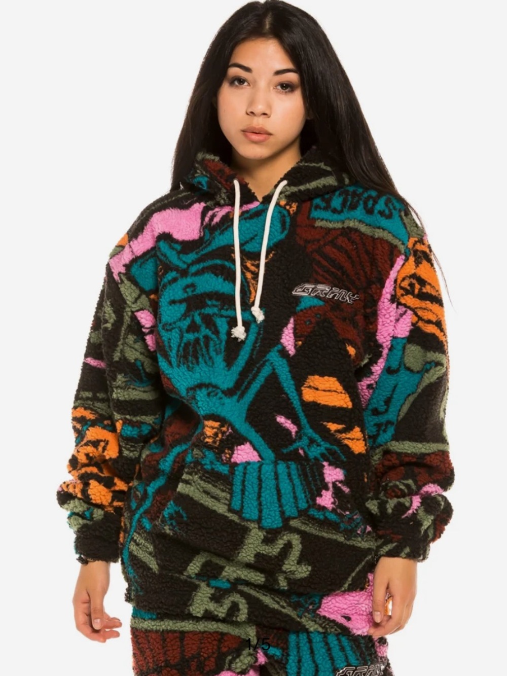 GRMY Grimey Space Artsy Multicolored Lady All Over Sherpa Unisex Hoodie Sz XL